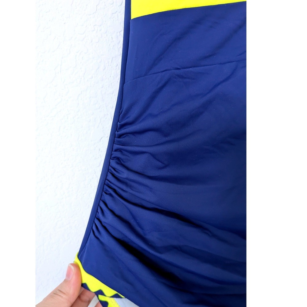 Aidonger Colorblock One Piece‎ Swimsuit Women S Yellow Navy Ruched Ric Rac Trim - Picture 6 of 8